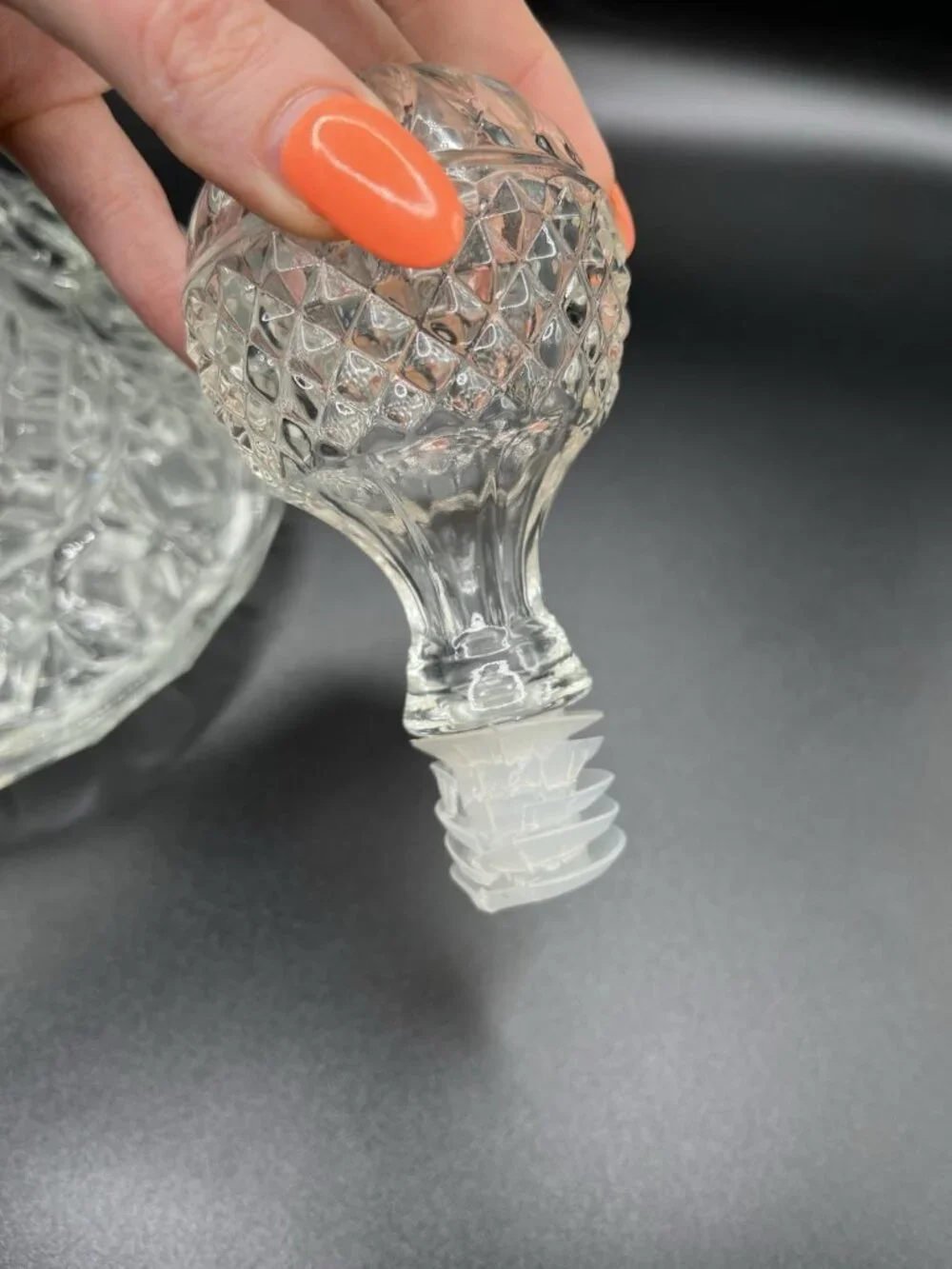 Vintage Pressed Glass Decanter Diamond Atomic Barware Bottle Hollywood MCM